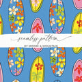 Surfboard Seamless Pattern Digital Paper, Hawaiian Floral Design, Tropical Summer Vibes, Repeating Pattern, 12x12 JPEG, Instant Download - Moore and Mountain