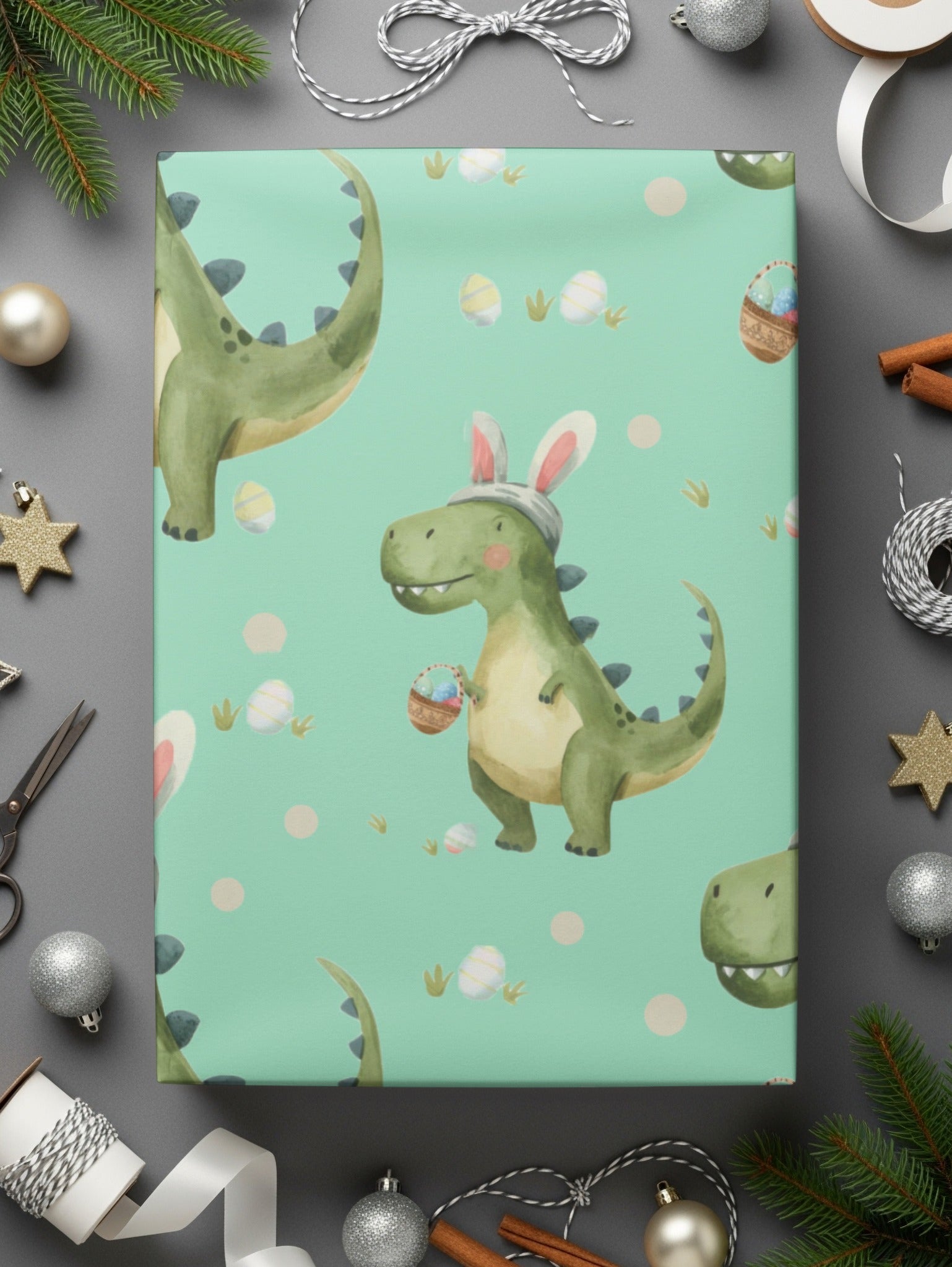 Teal Easter Dinosaurs Funny Easter Seamless Pattern - Moore and Mountain