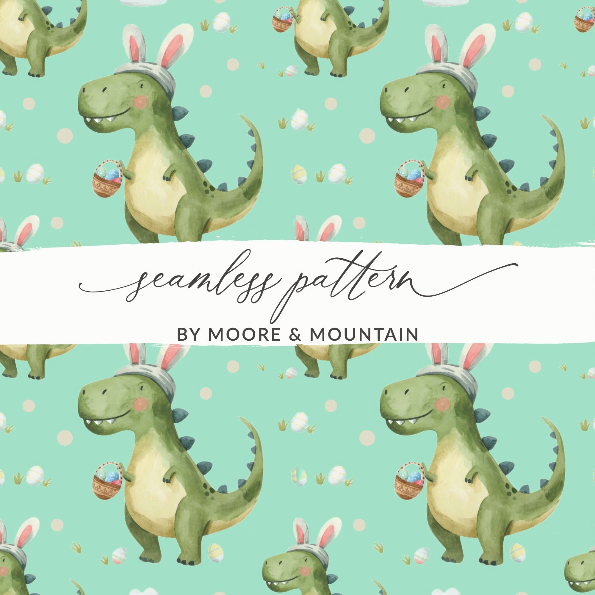 Teal Easter Dinosaurs Funny Easter Seamless Pattern - Moore and Mountain