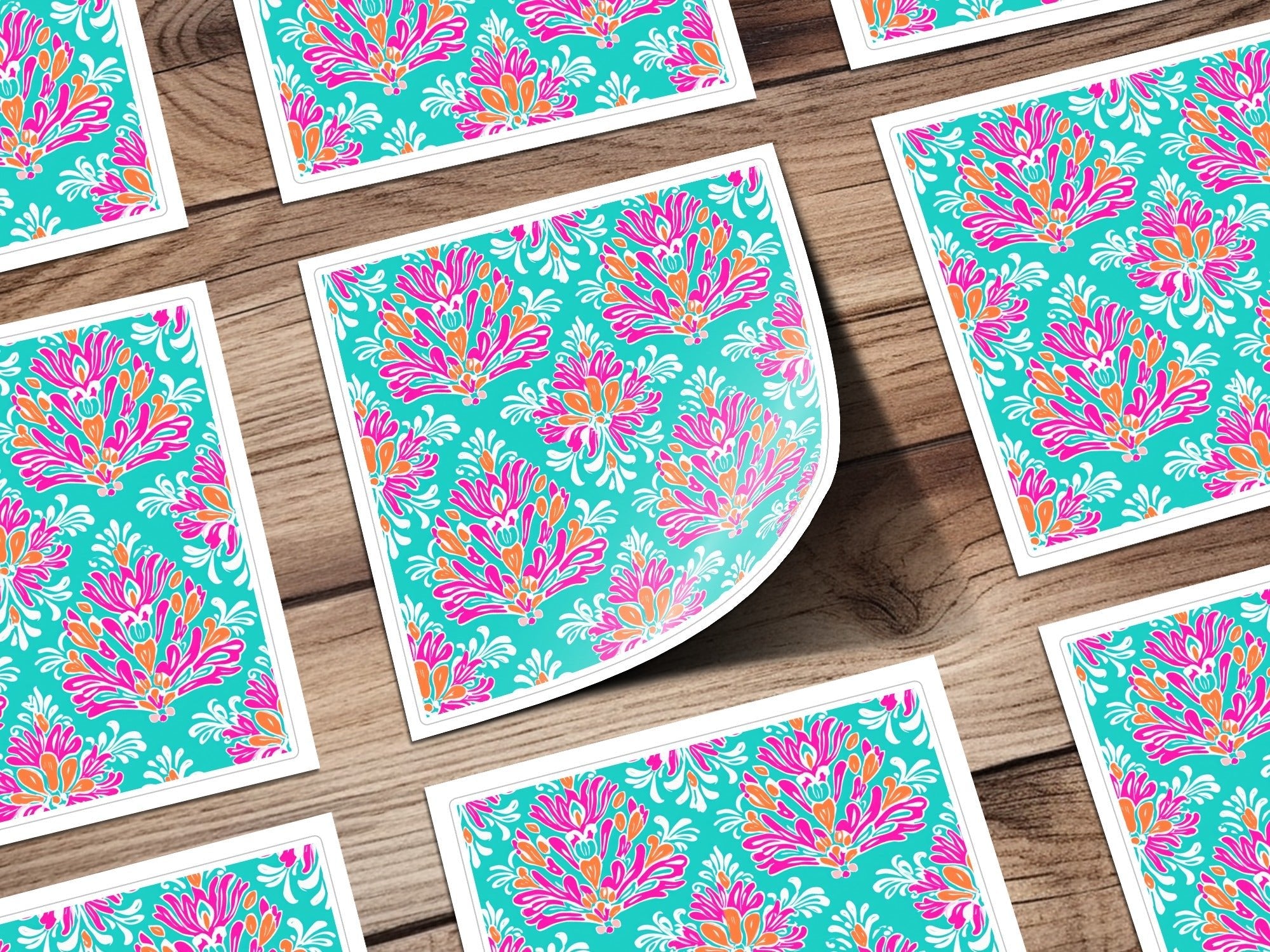 Teal Pink Damask Digital Paper, Seamless Pattern, Floral Repeat Pattern, Scrapbooking Paper, Commercial Use Digital Product - Moore and Mountain