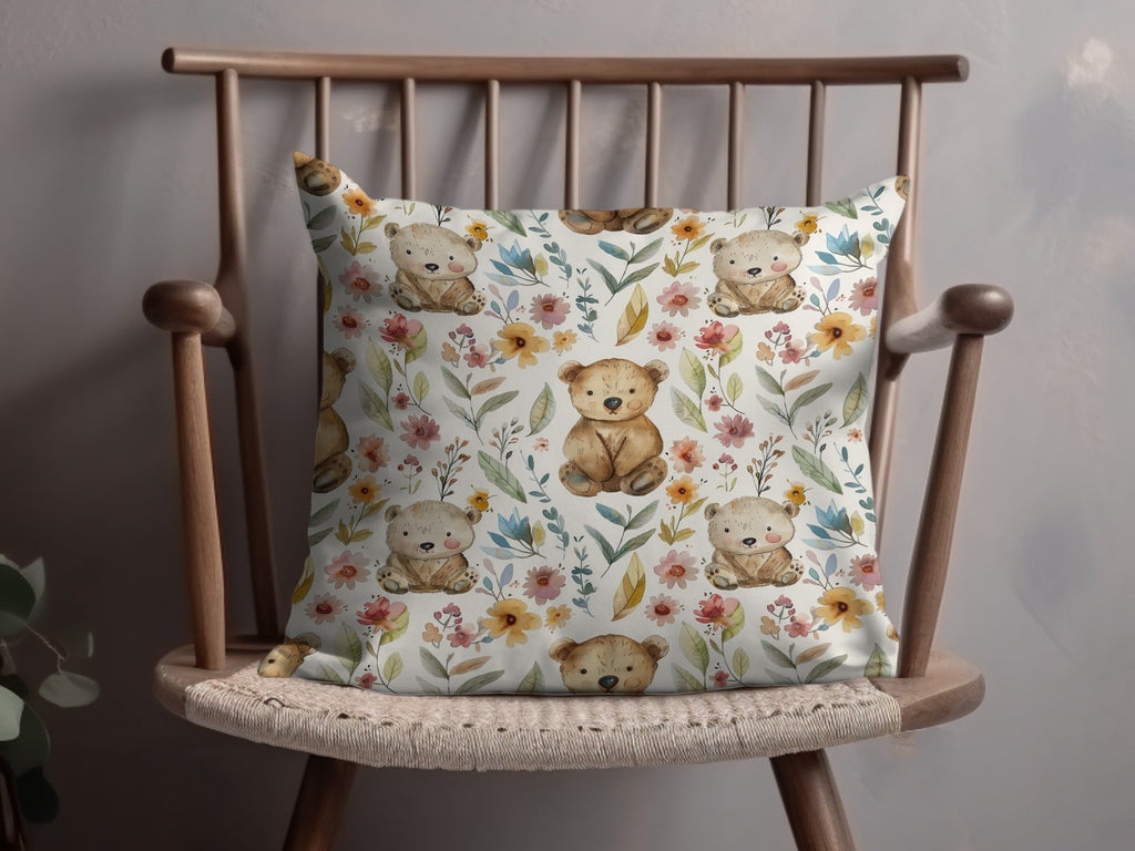 Teddy Bear Seamless Pattern, Floral Background, Digital Paper, Nursery Decor, Repeat Pattern, Cute Bear, Digital Download - Moore and Mountain