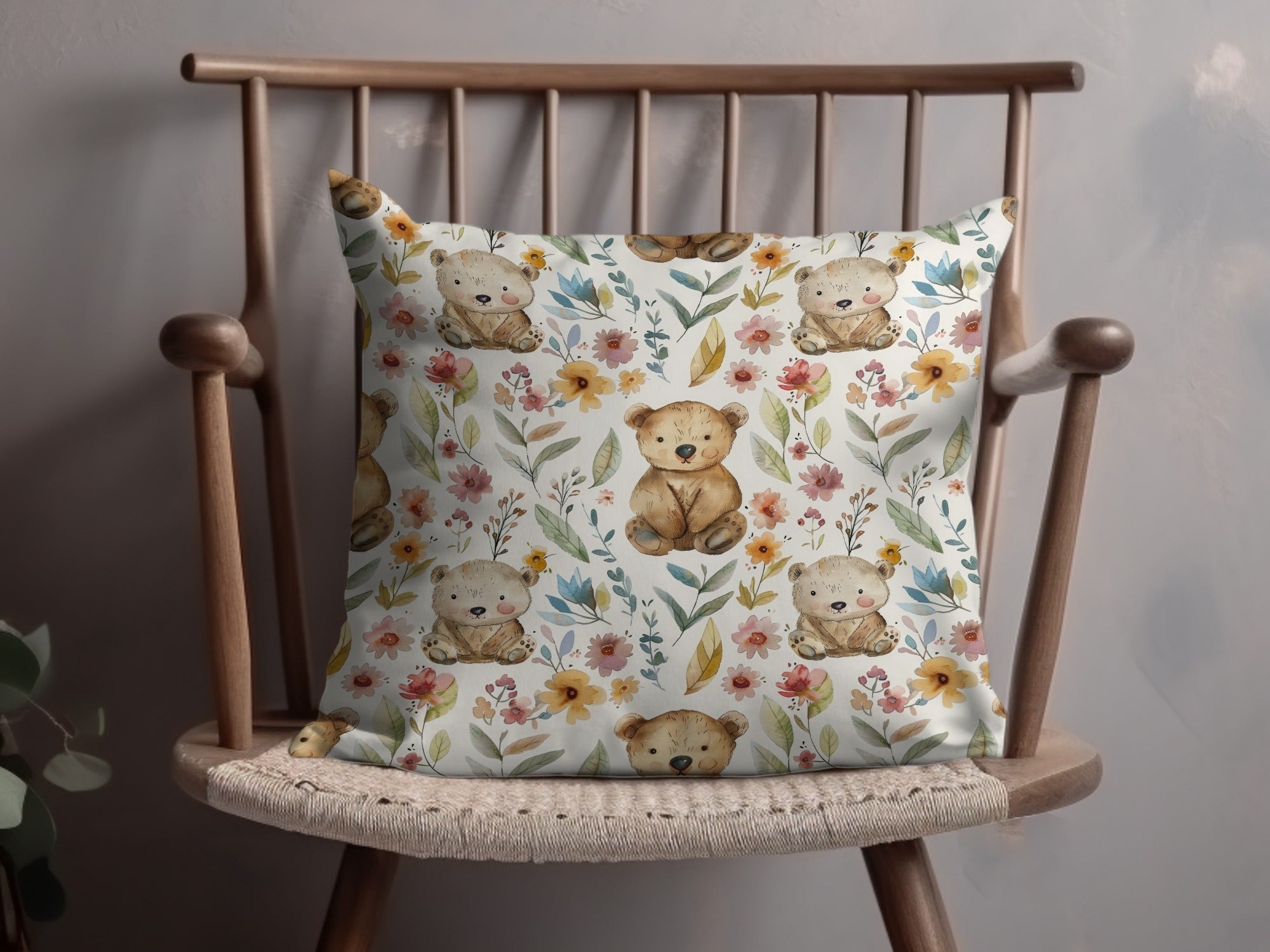 Teddy Bear Seamless Pattern, Floral Background, Digital Paper, Nursery Decor, Repeat Pattern, Cute Bear, Digital Download - Moore and Mountain