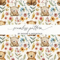 Teddy Bear Seamless Pattern, Floral Background, Digital Paper, Nursery Decor, Repeat Pattern, Cute Bear, Digital Download - Moore and Mountain