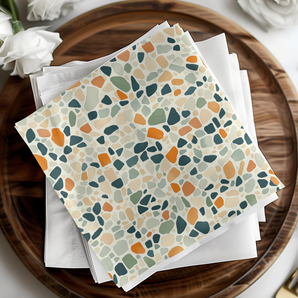 Terrazzo Digital Paper, Orange, Teal, Green Tile Pattern, Abstract Stone Texture, Neutral Background, Digital Download, Printable Paper - Moore and Mountain