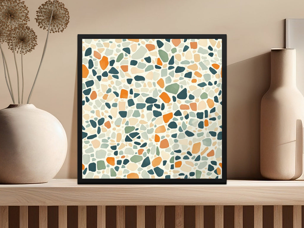 Terrazzo Digital Paper, Orange, Teal, Green Tile Pattern, Abstract Stone Texture, Neutral Background, Digital Download, Printable Paper - Moore and Mountain