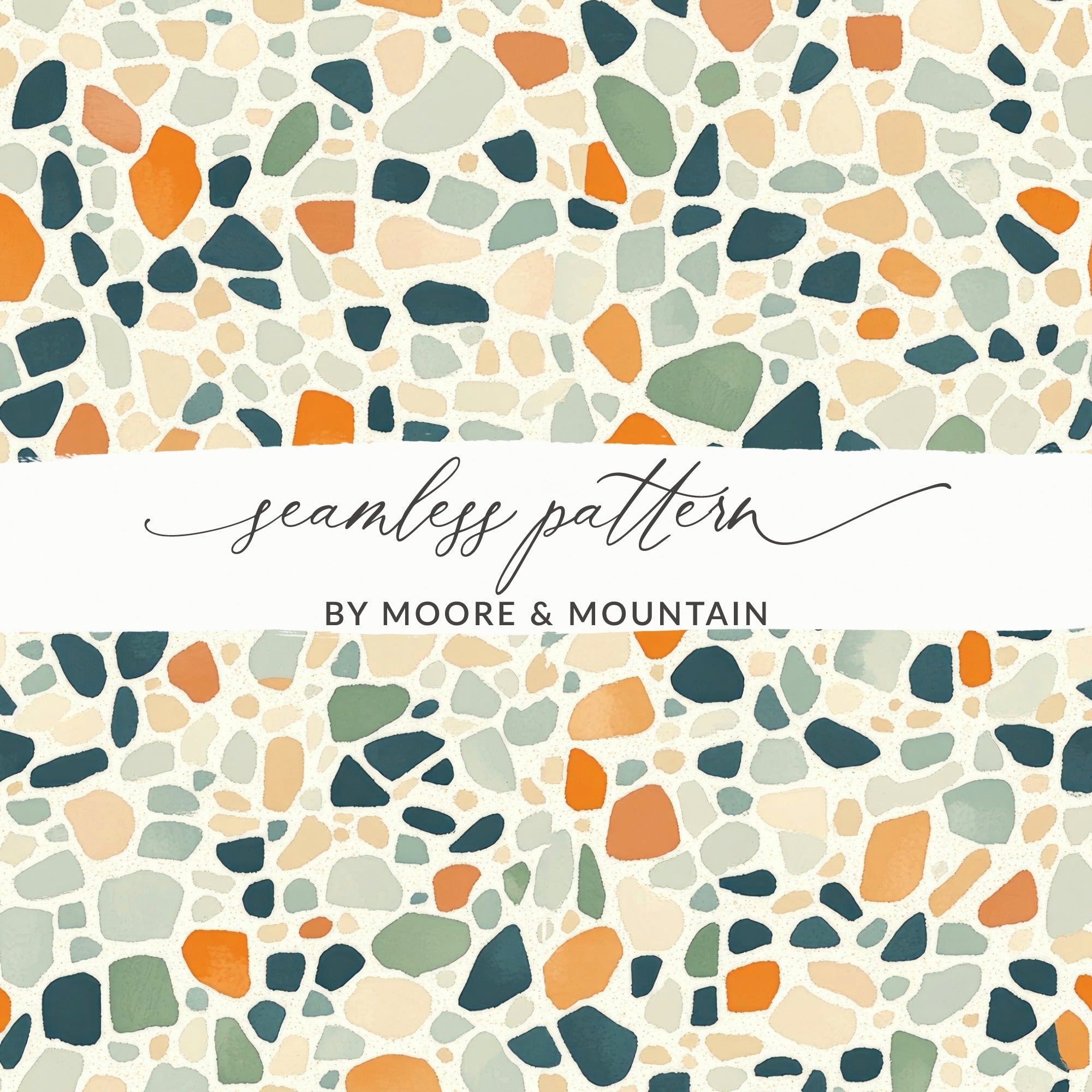 Terrazzo Digital Paper, Orange, Teal, Green Tile Pattern, Abstract Stone Texture, Neutral Background, Digital Download, Printable Paper - Moore and Mountain