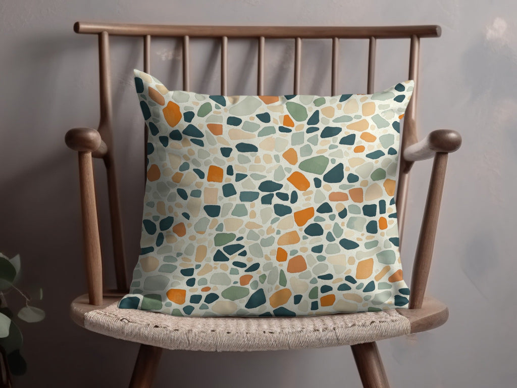 Terrazzo Digital Paper, Orange, Teal, Green Tile Pattern, Abstract Stone Texture, Neutral Background, Digital Download, Printable Paper - Moore and Mountain