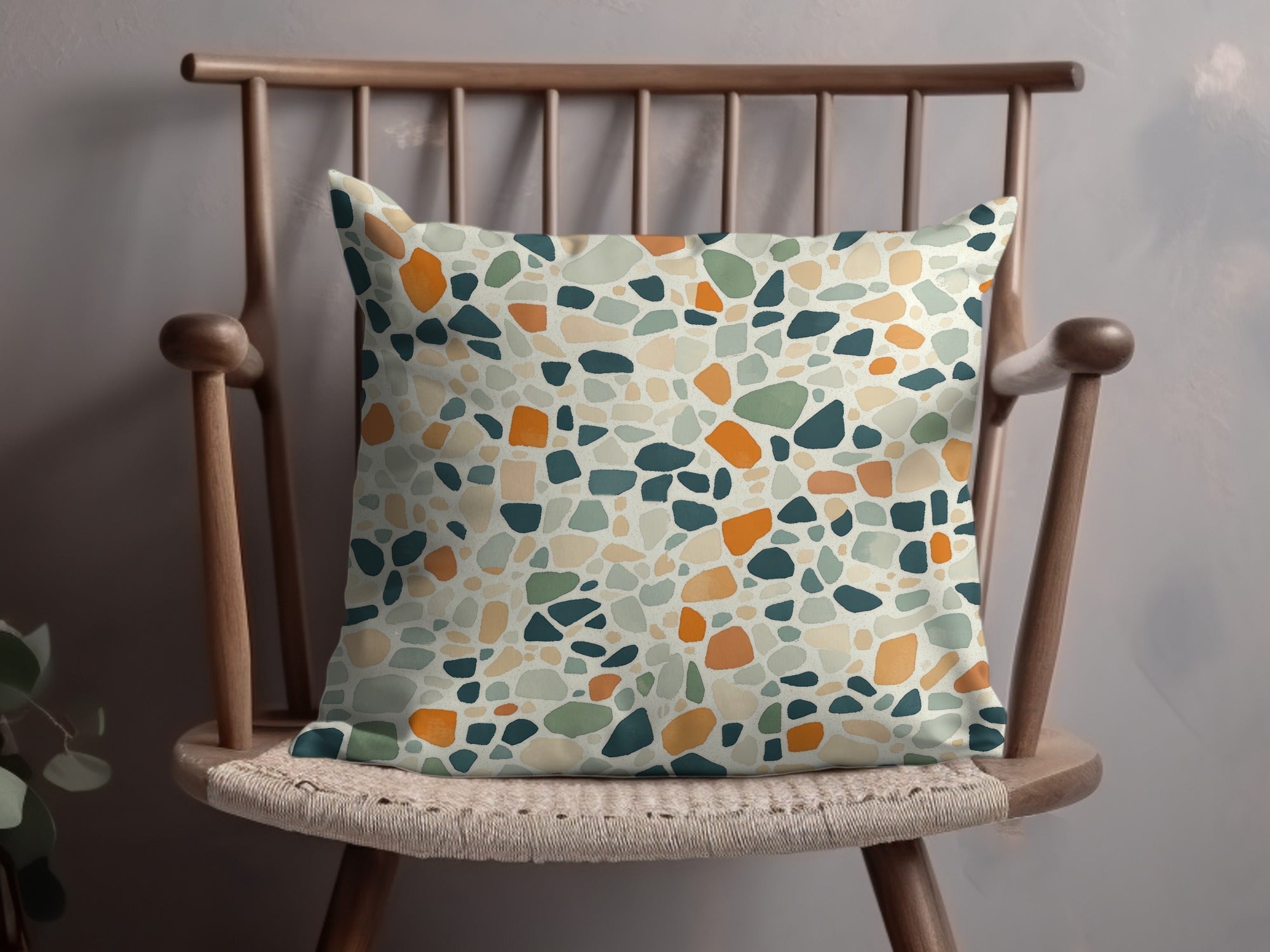 Terrazzo Digital Paper, Orange, Teal, Green Tile Pattern, Abstract Stone Texture, Neutral Background, Digital Download, Printable Paper - Moore and Mountain