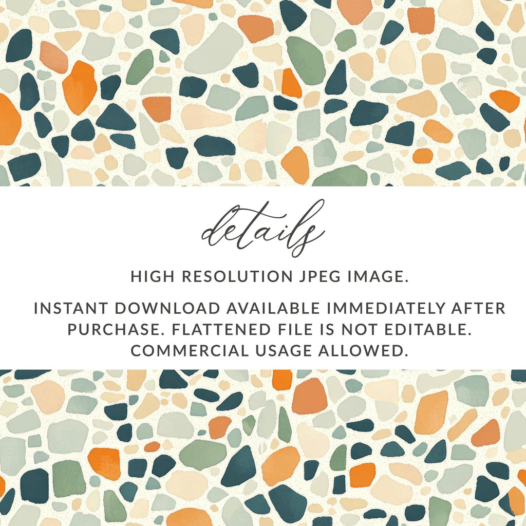 Terrazzo Digital Paper, Orange, Teal, Green Tile Pattern, Abstract Stone Texture, Neutral Background, Digital Download, Printable Paper - Moore and Mountain