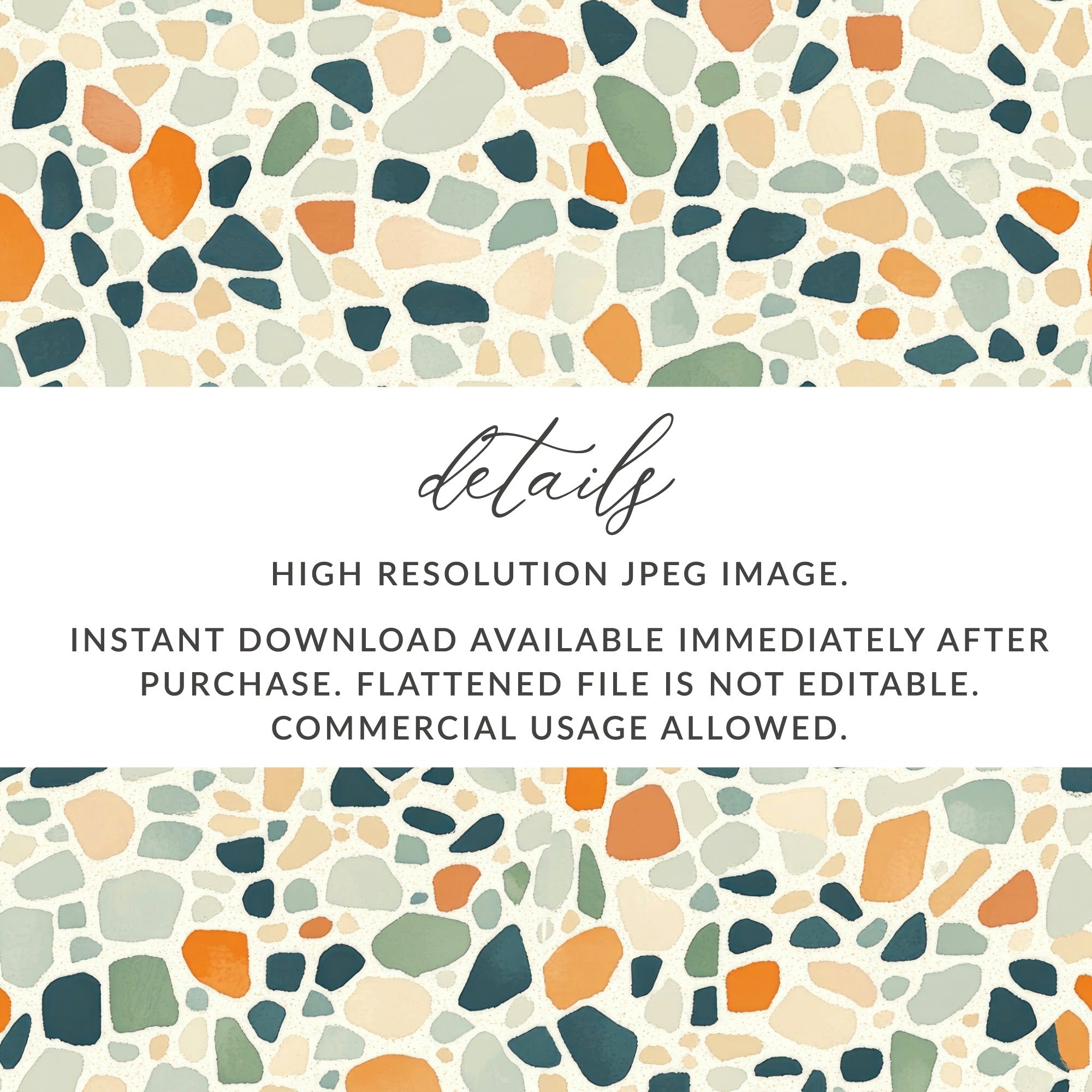 Terrazzo Digital Paper, Orange, Teal, Green Tile Pattern, Abstract Stone Texture, Neutral Background, Digital Download, Printable Paper - Moore and Mountain