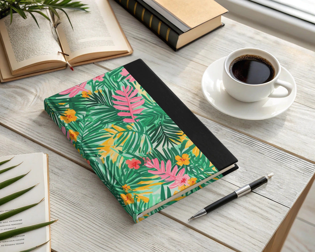 Tropical Digital Paper, Green Palm Leaf, Pink Floral Pattern, Summer Print, Abstract Background, Instant Download - Moore and Mountain