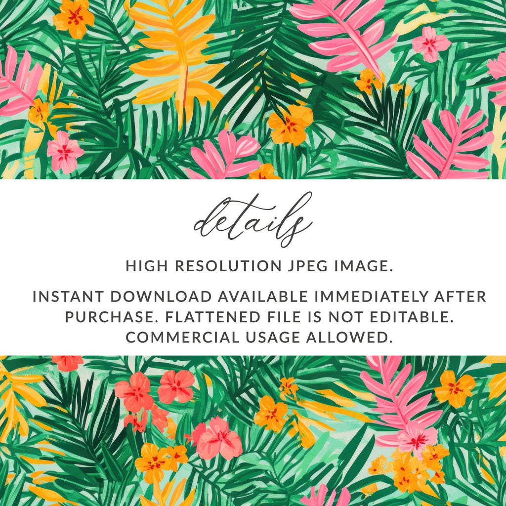 Tropical Digital Paper, Green Palm Leaf, Pink Floral Pattern, Summer Print, Abstract Background, Instant Download - Moore and Mountain