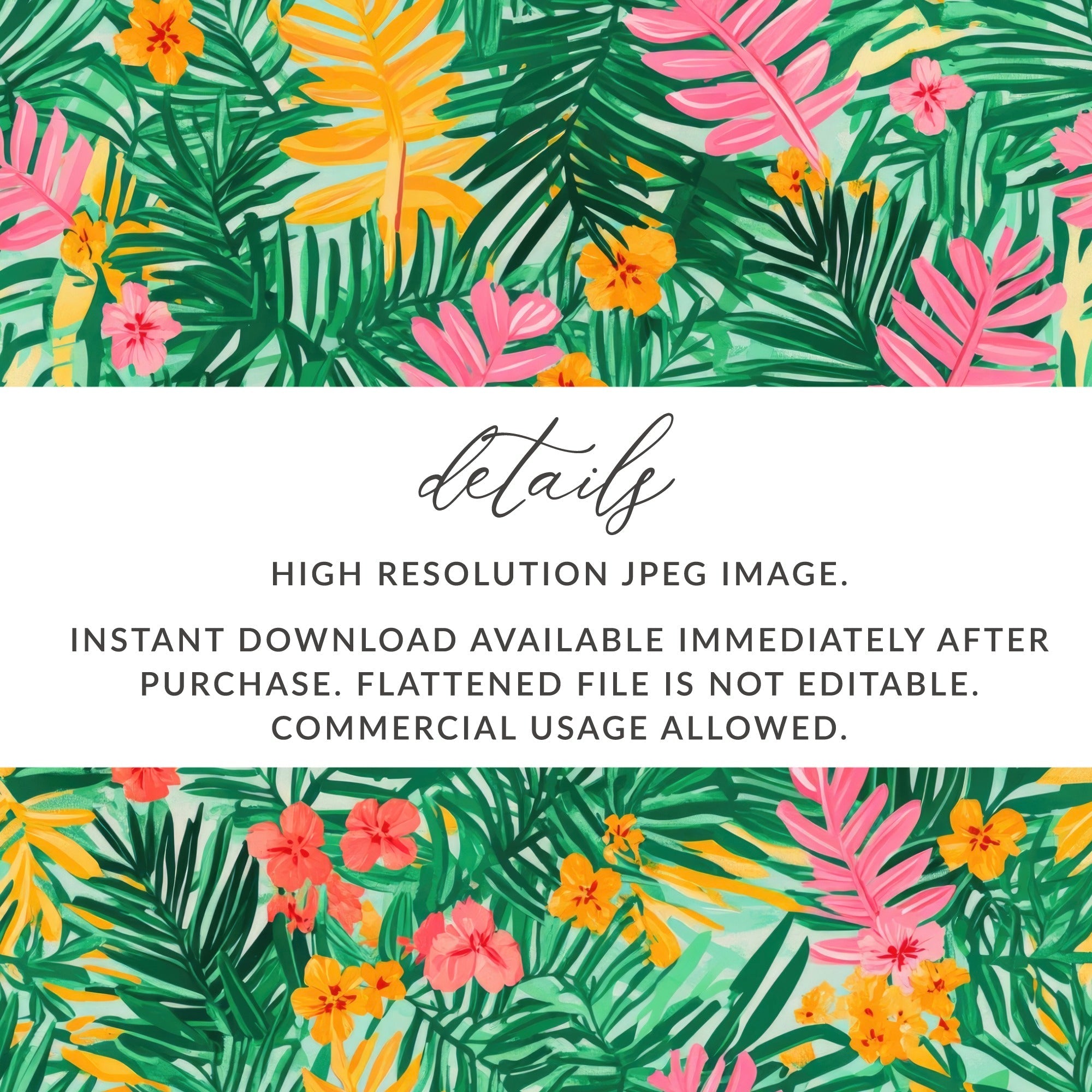 Tropical Digital Paper, Green Palm Leaf, Pink Floral Pattern, Summer Print, Abstract Background, Instant Download - Moore and Mountain