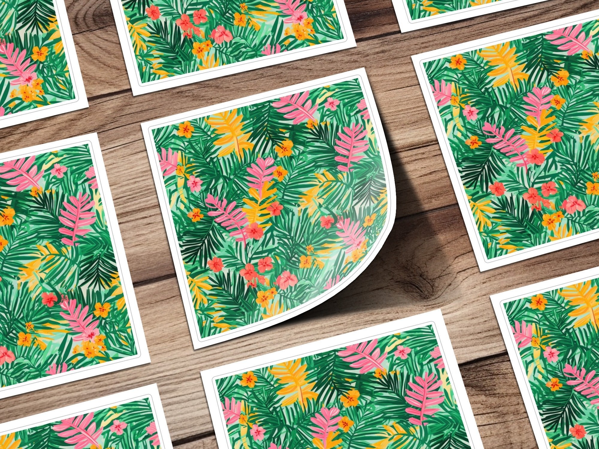 Tropical Digital Paper, Green Palm Leaf, Pink Floral Pattern, Summer Print, Abstract Background, Instant Download - Moore and Mountain