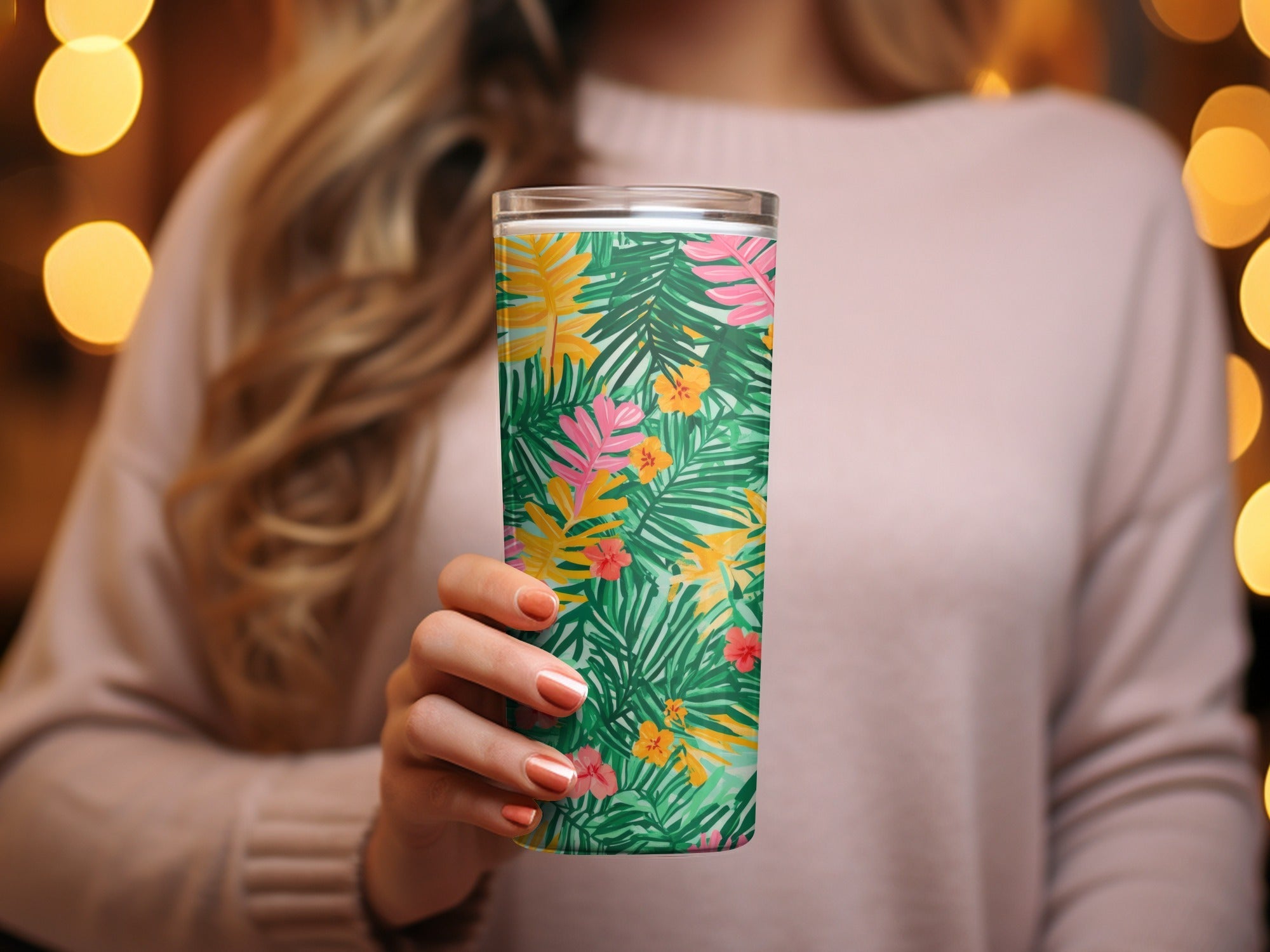 Tropical Digital Paper, Green Palm Leaf, Pink Floral Pattern, Summer Print, Abstract Background, Instant Download - Moore and Mountain