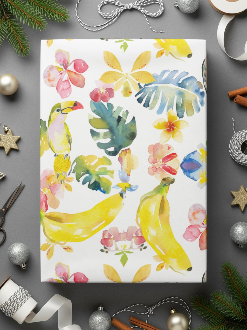 Tropical Digital Paper, Parrot Pattern, Banana Floral Background, Seamless File, Summer Print, Watercolor Design, Printable Pattern - Moore and Mountain