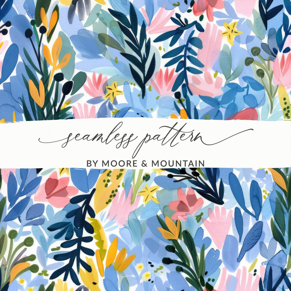 Tropical Floral Seamless Pattern Digital Paper, Watercolor Flowers Design, Printable Fabric Design, Botanical Pattern, Scrapbook Paper, Digital - Moore and Mountain