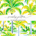 Tropical Palm Tree Pattern Digital Paper, Summer Vibe Seamless Backgrounds, Island Life Repeat Pattern Digital Download - Moore and Mountain