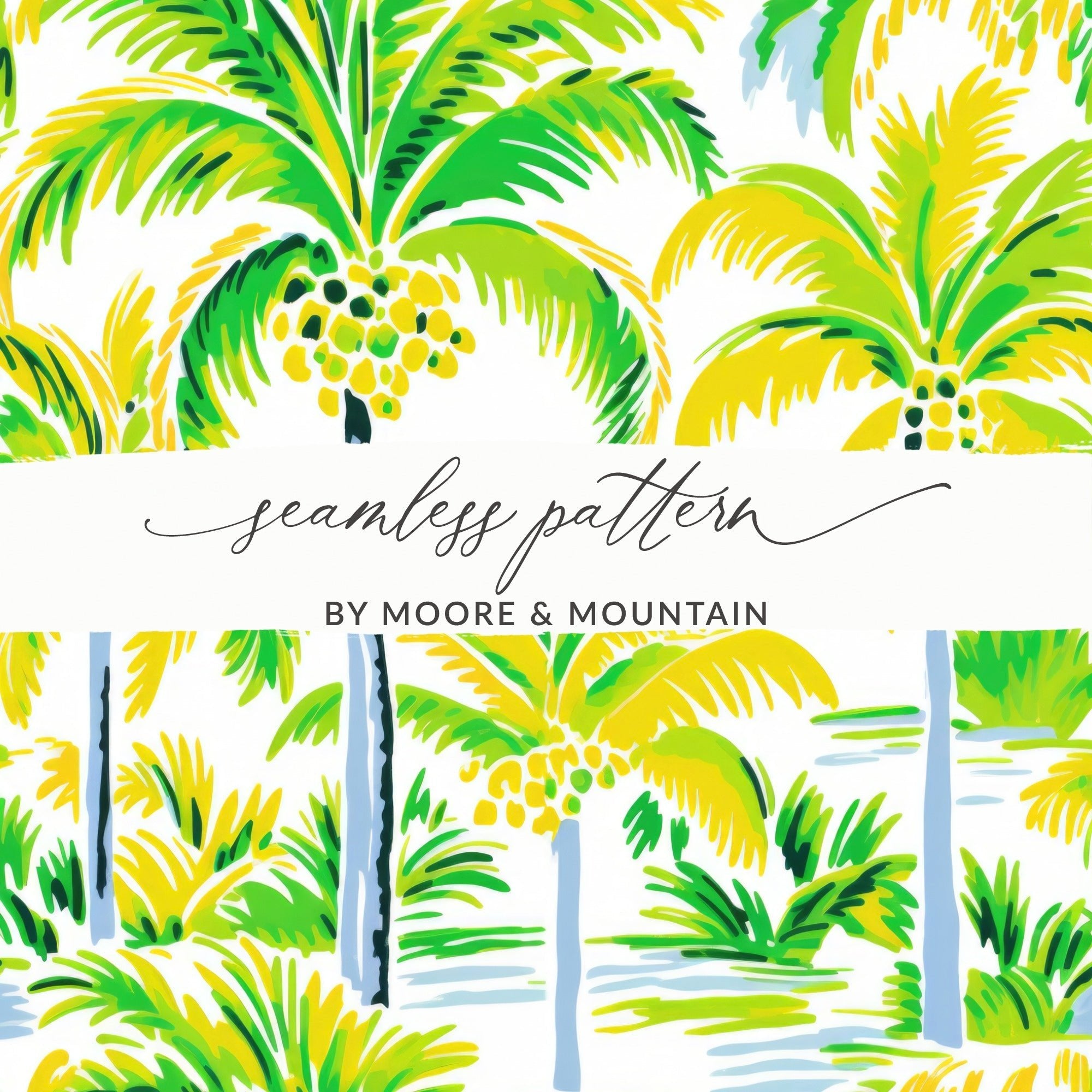 Tropical Palm Tree Pattern Digital Paper, Summer Vibe Seamless Backgrounds, Island Life Repeat Pattern Digital Download - Moore and Mountain