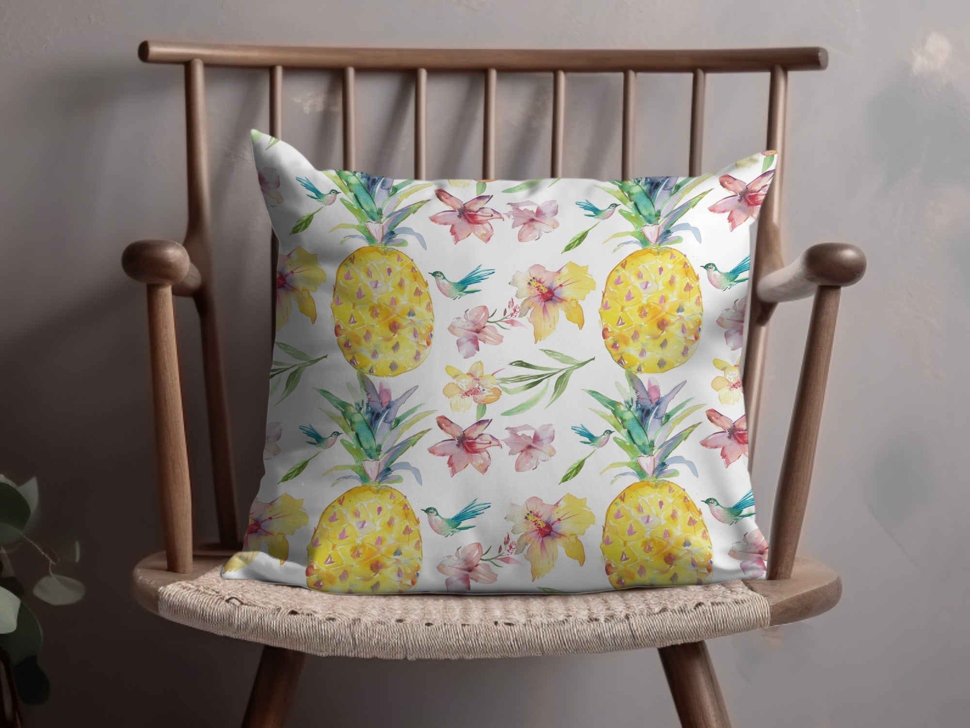 Tropical Pineapple Seamless Pattern, Watercolor Floral Digital Paper, Hibiscus Flower, Bird Design, Summer Background, Digital - Moore and Mountain