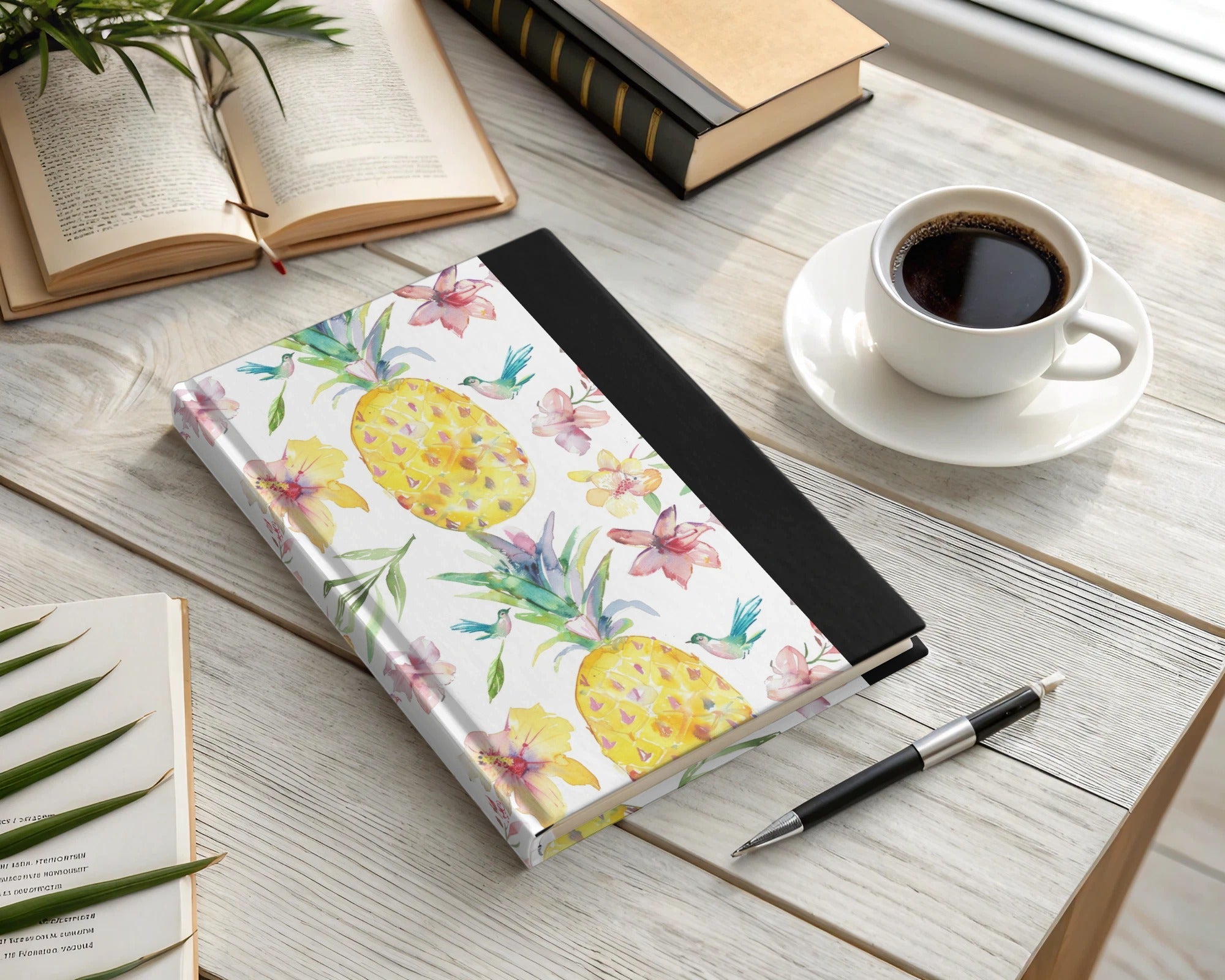 Tropical Pineapple Seamless Pattern, Watercolor Floral Digital Paper, Hibiscus Flower, Bird Design, Summer Background, Digital - Moore and Mountain