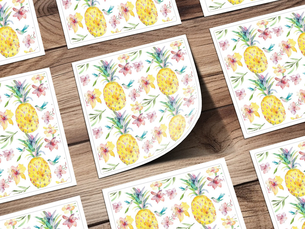 Tropical Pineapple Seamless Pattern, Watercolor Floral Digital Paper, Hibiscus Flower, Bird Design, Summer Background, Digital - Moore and Mountain