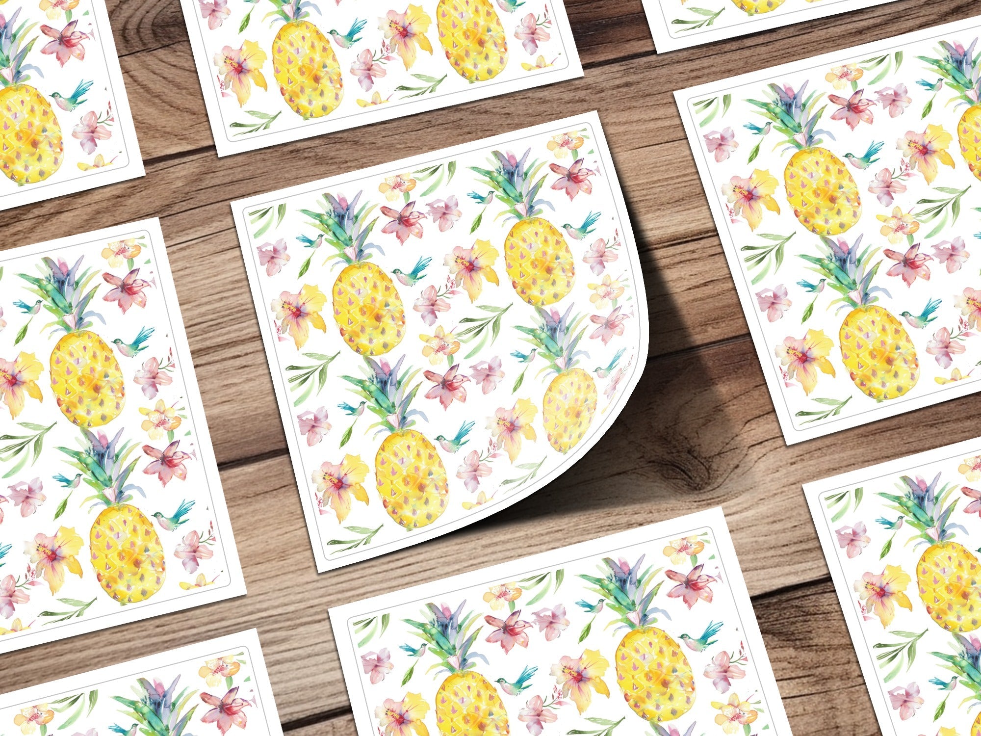 Tropical Pineapple Seamless Pattern, Watercolor Floral Digital Paper, Hibiscus Flower, Bird Design, Summer Background, Digital - Moore and Mountain