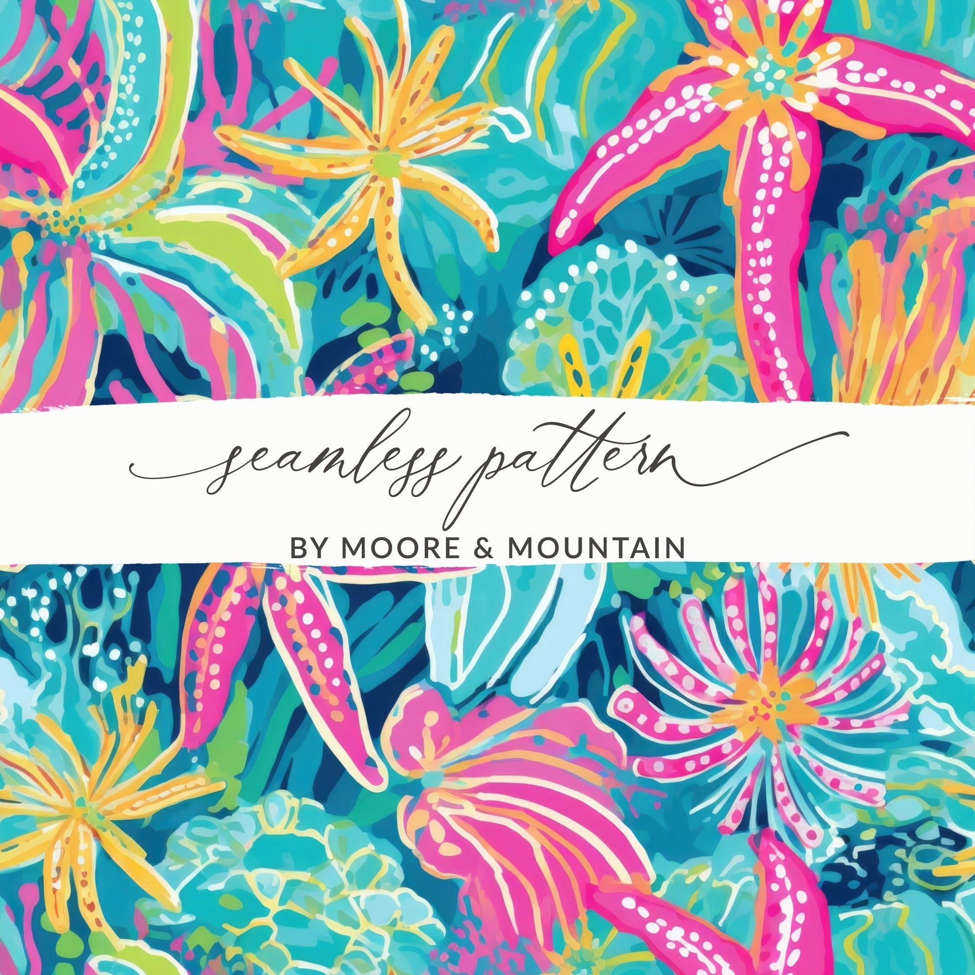 Tropical Starfish Digital Seamless Pattern, Vibrant Ocean Print, Bright Summer Texture, Digital Paper for Fabric, 12x12 JPEG File - Moore and Mountain