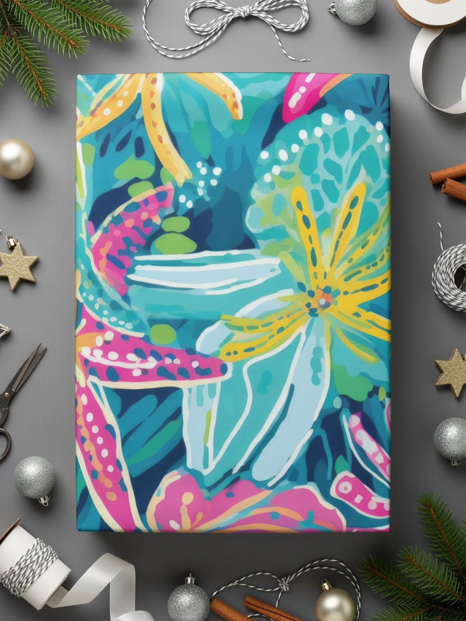 Tropical Starfish Digital Seamless Pattern, Vibrant Ocean Print, Bright Summer Texture, Digital Paper for Fabric, 12x12 JPEG File - Moore and Mountain