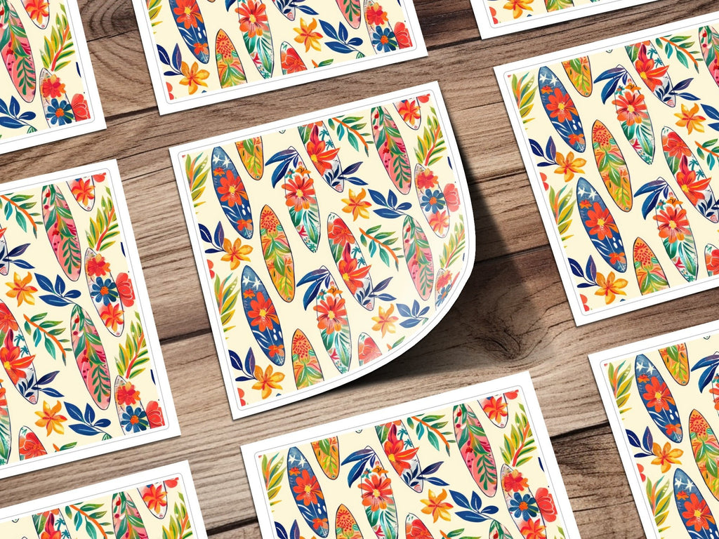 Tropical Surfboard Digital Paper, Floral Seamless Pattern, Summer Vibe, Surfing Clipart, Beach Pattern Digital, Hawaiian Design - Moore and Mountain