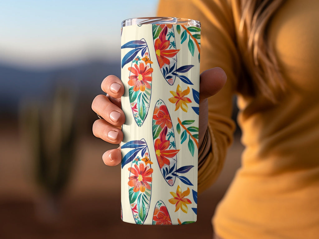 Tropical Surfboard Digital Paper, Floral Seamless Pattern, Summer Vibe, Surfing Clipart, Beach Pattern Digital, Hawaiian Design - Moore and Mountain