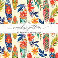 Tropical Surfboard Digital Paper, Floral Seamless Pattern, Summer Vibe, Surfing Clipart, Beach Pattern Digital, Hawaiian Design - Moore and Mountain