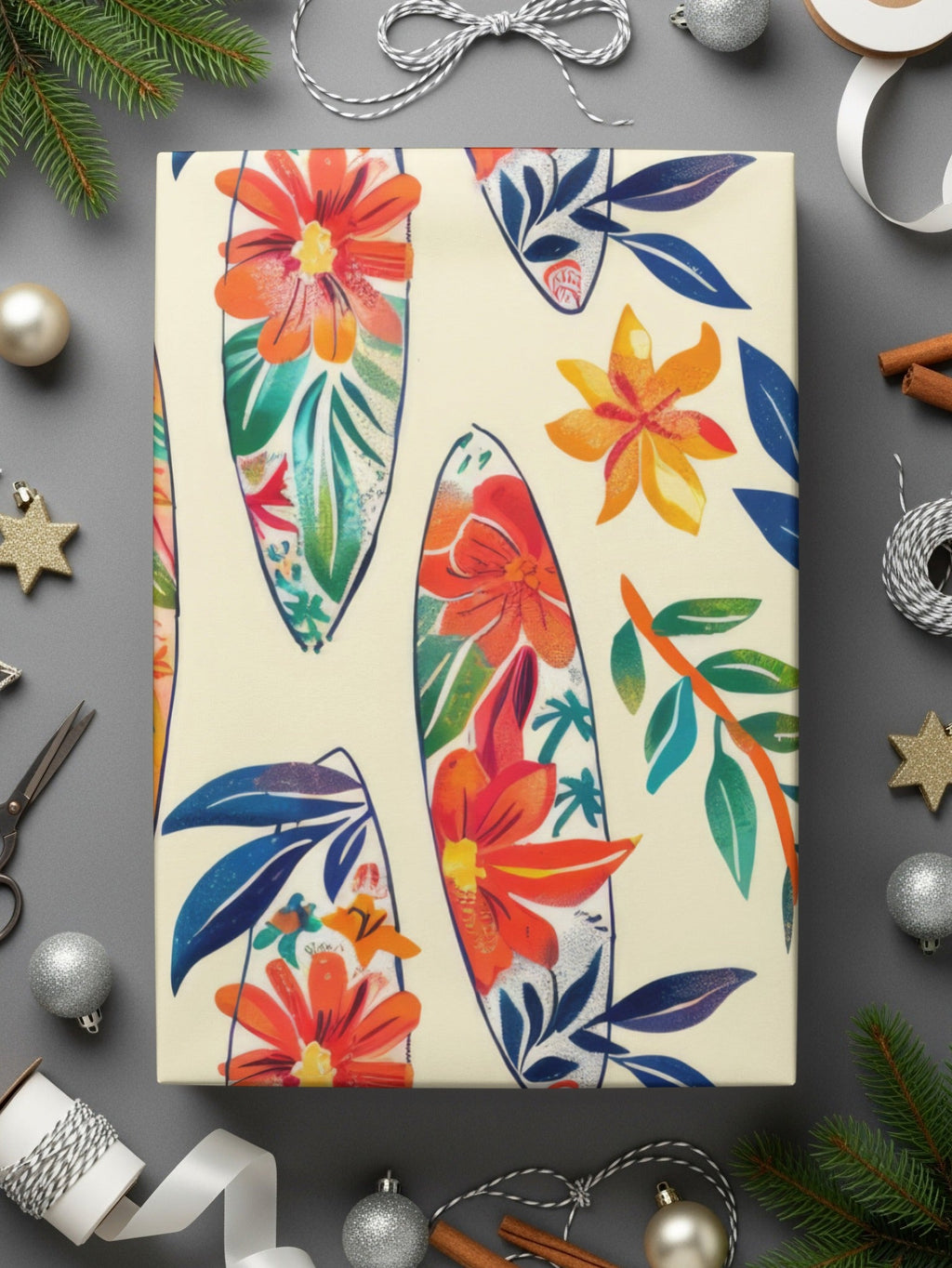 Tropical Surfboard Digital Paper, Floral Seamless Pattern, Summer Vibe, Surfing Clipart, Beach Pattern Digital, Hawaiian Design - Moore and Mountain