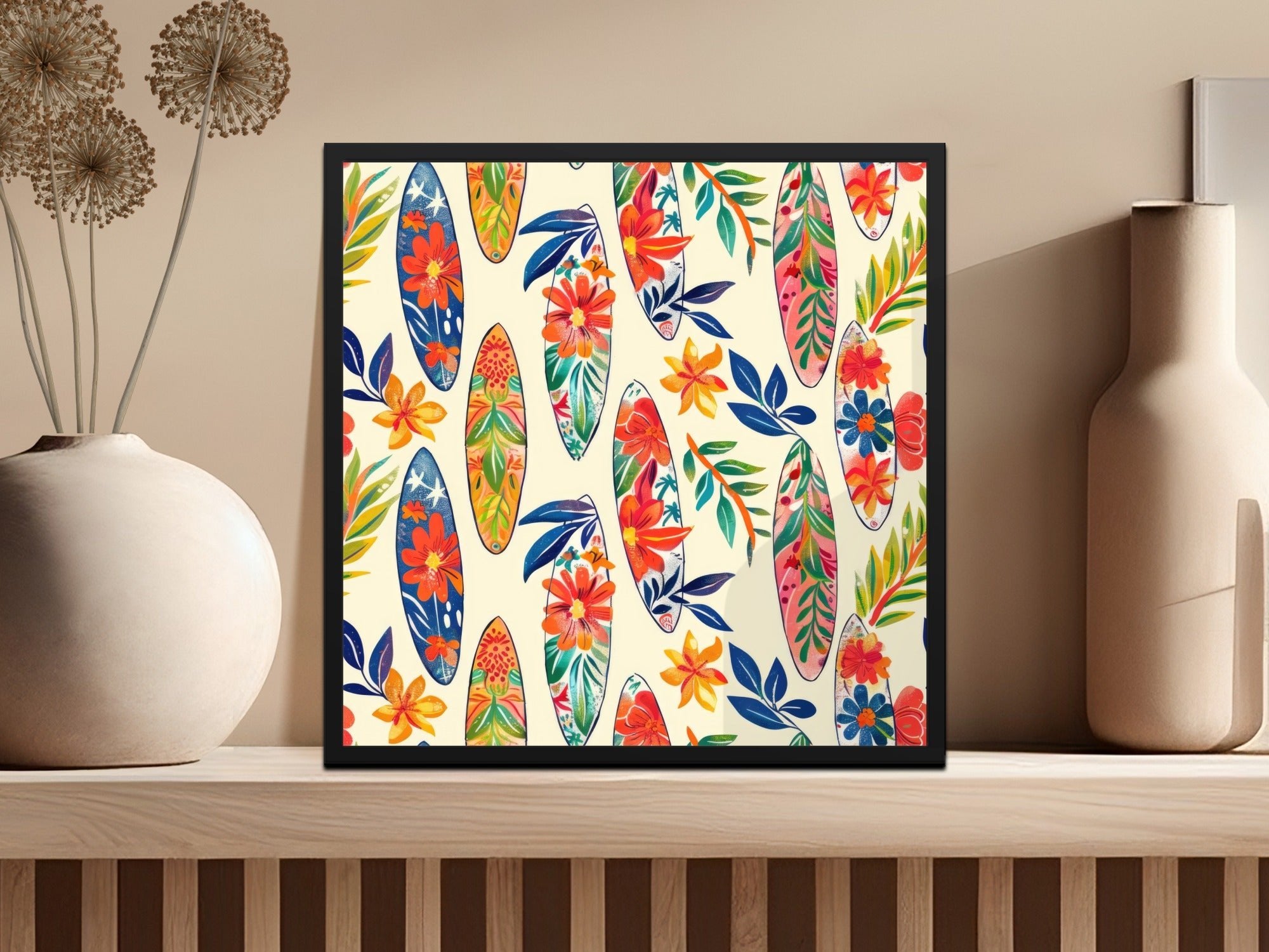 Tropical Surfboard Digital Paper, Floral Seamless Pattern, Summer Vibe, Surfing Clipart, Beach Pattern Digital, Hawaiian Design - Moore and Mountain