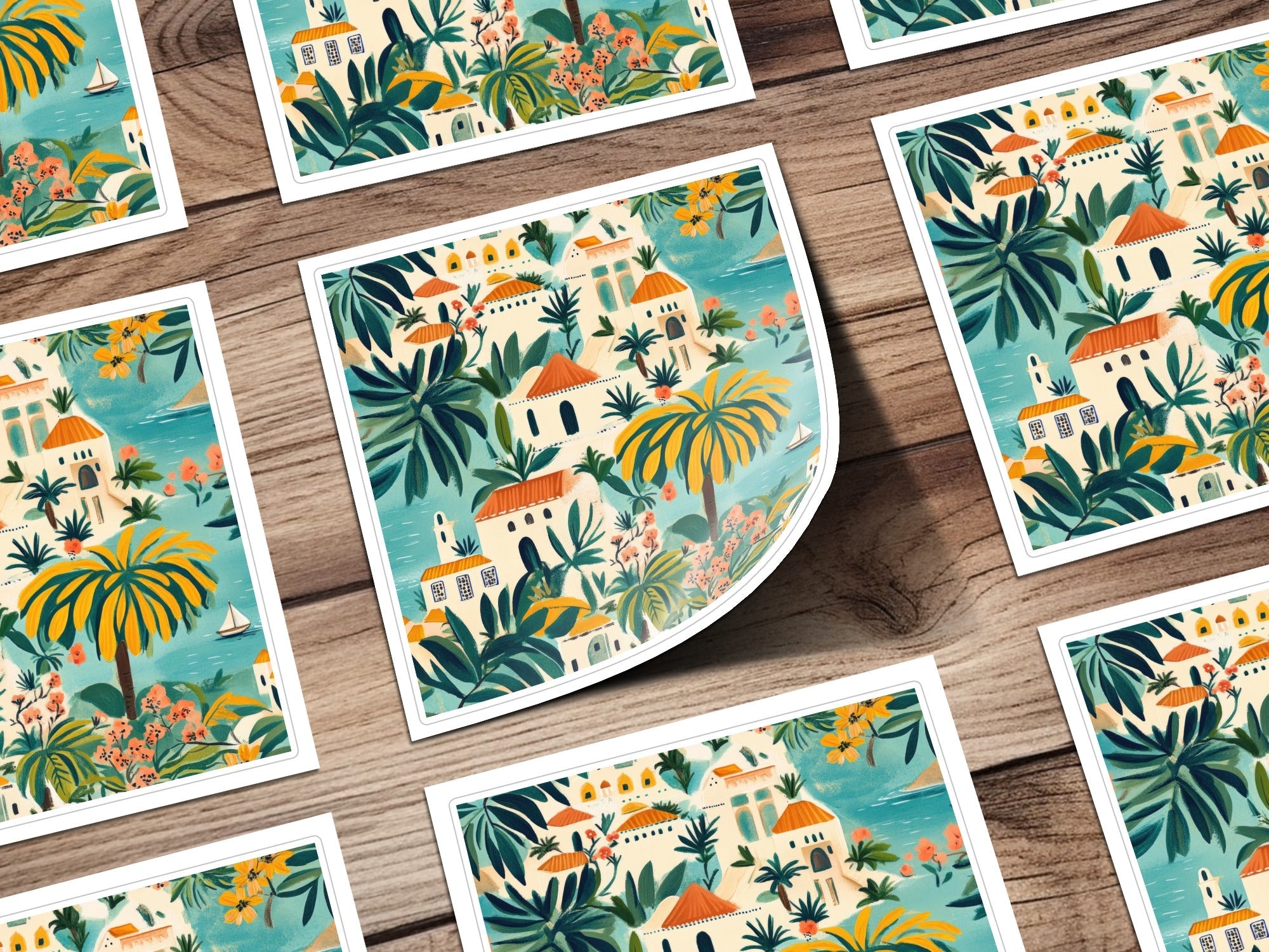 Tropical Town Digital Paper, Mediterranean Seamless Pattern, Coastal Townscape, Beach Vacation Digital Download, Printable Art, Summer - Moore and Mountain