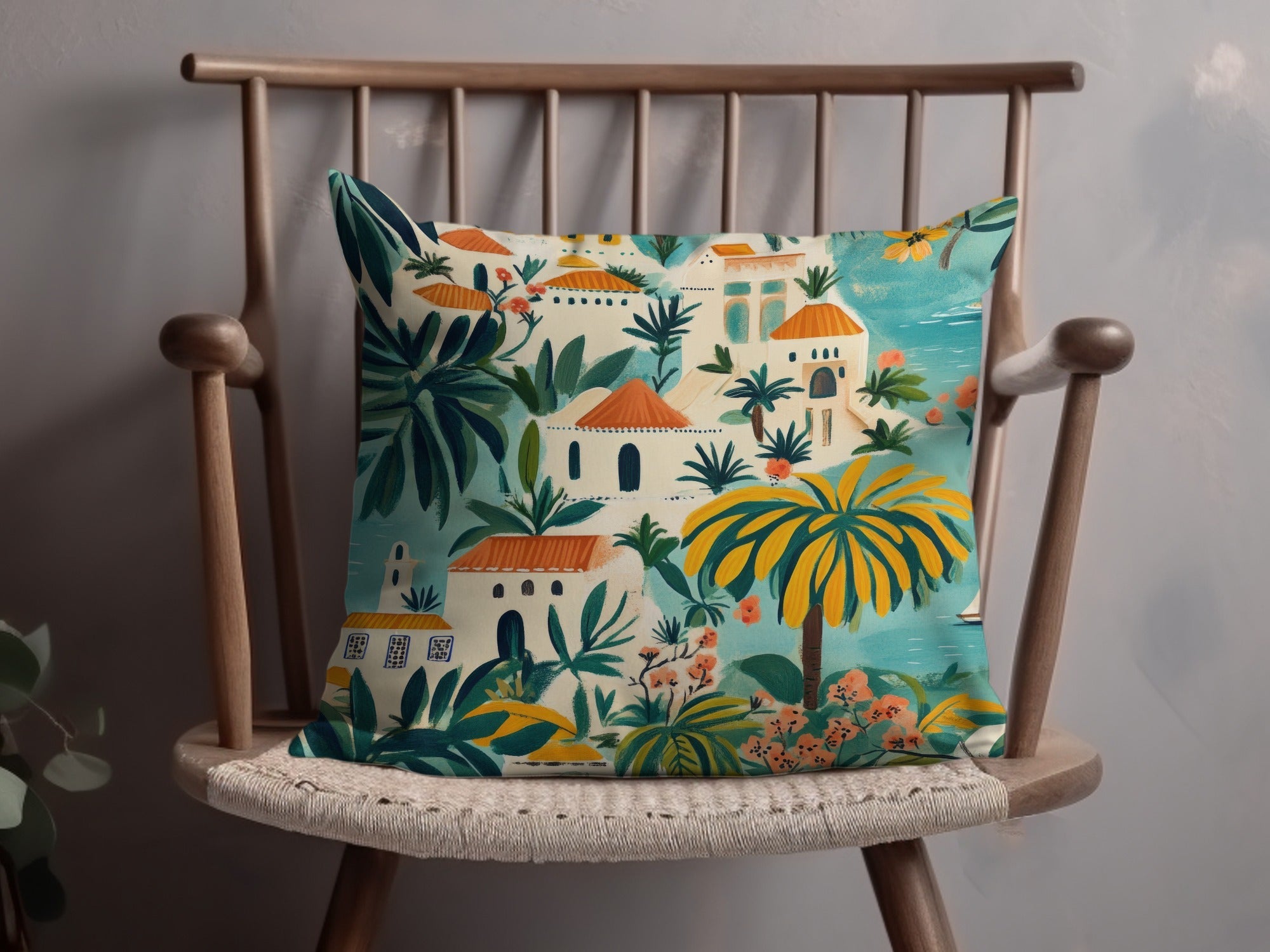 Tropical Town Digital Paper, Mediterranean Seamless Pattern, Coastal Townscape, Beach Vacation Digital Download, Printable Art, Summer - Moore and Mountain