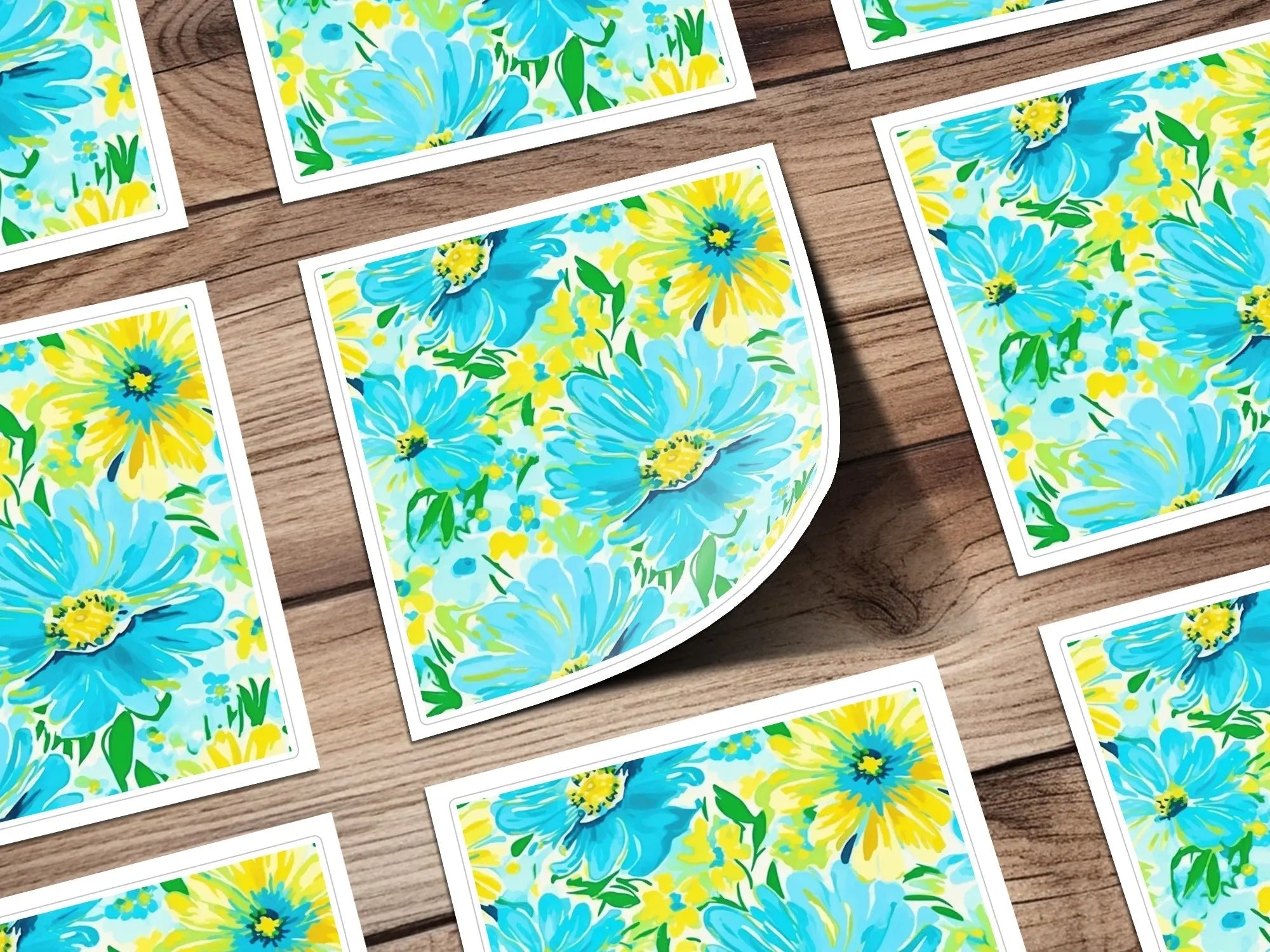 Turquoise Ditsy Floral Pattern, Seamless Flower Design, Yellow Flowers Print, Digital Paper Pack, Printable Fabric Design, Surface Pattern - Moore and Mountain