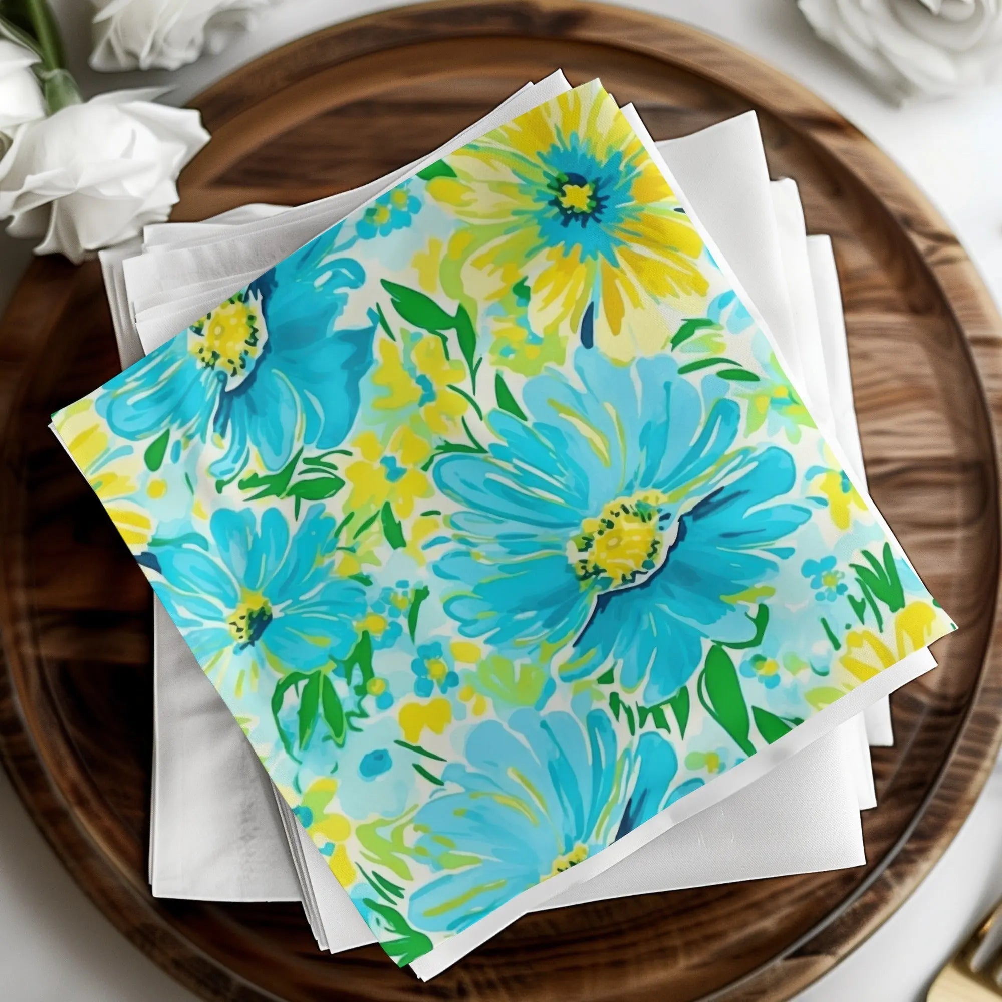 Turquoise Ditsy Floral Pattern, Seamless Flower Design, Yellow Flowers Print, Digital Paper Pack, Printable Fabric Design, Surface Pattern - Moore and Mountain