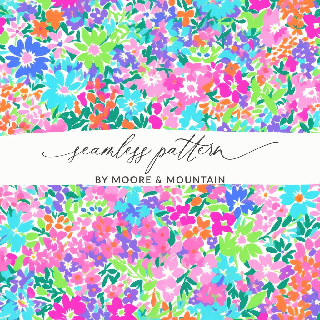 Vibrant Floral Pattern T-Shirt, Digital Download, Colorful Flower Design, Seamless Print, Fabric Design, Summer T-Shirt, Spring T-Shirt - Moore and Mountain