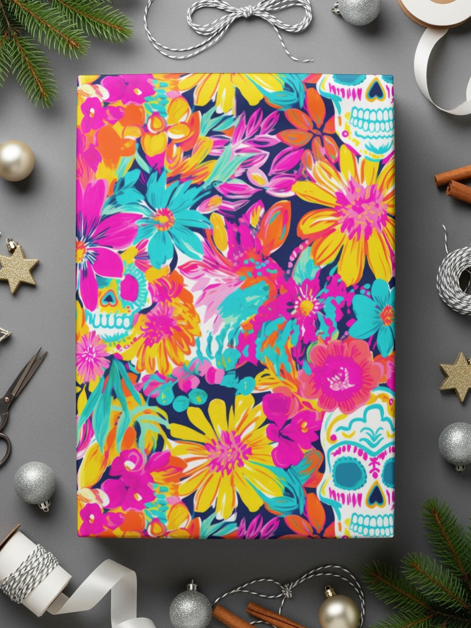 Vibrant Pink Sugar Skull Seamless Fall Pattern Digital - Moore and Mountain