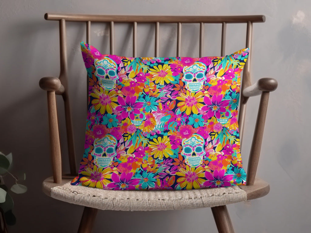 Vibrant Pink Sugar Skull Seamless Fall Pattern Digital - Moore and Mountain