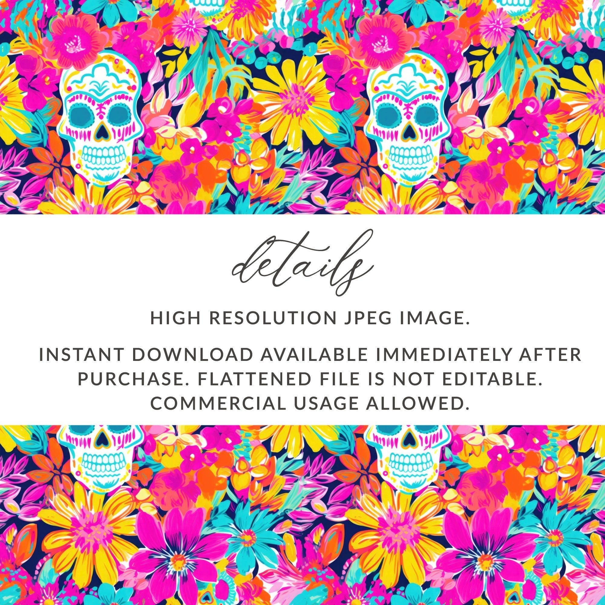 Vibrant Pink Sugar Skull Seamless Fall Pattern Digital - Moore and Mountain