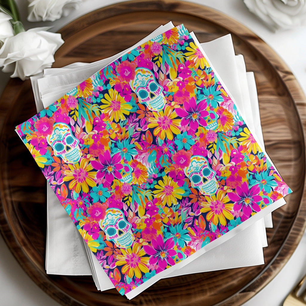 Vibrant Pink Sugar Skull Seamless Fall Pattern Digital - Moore and Mountain