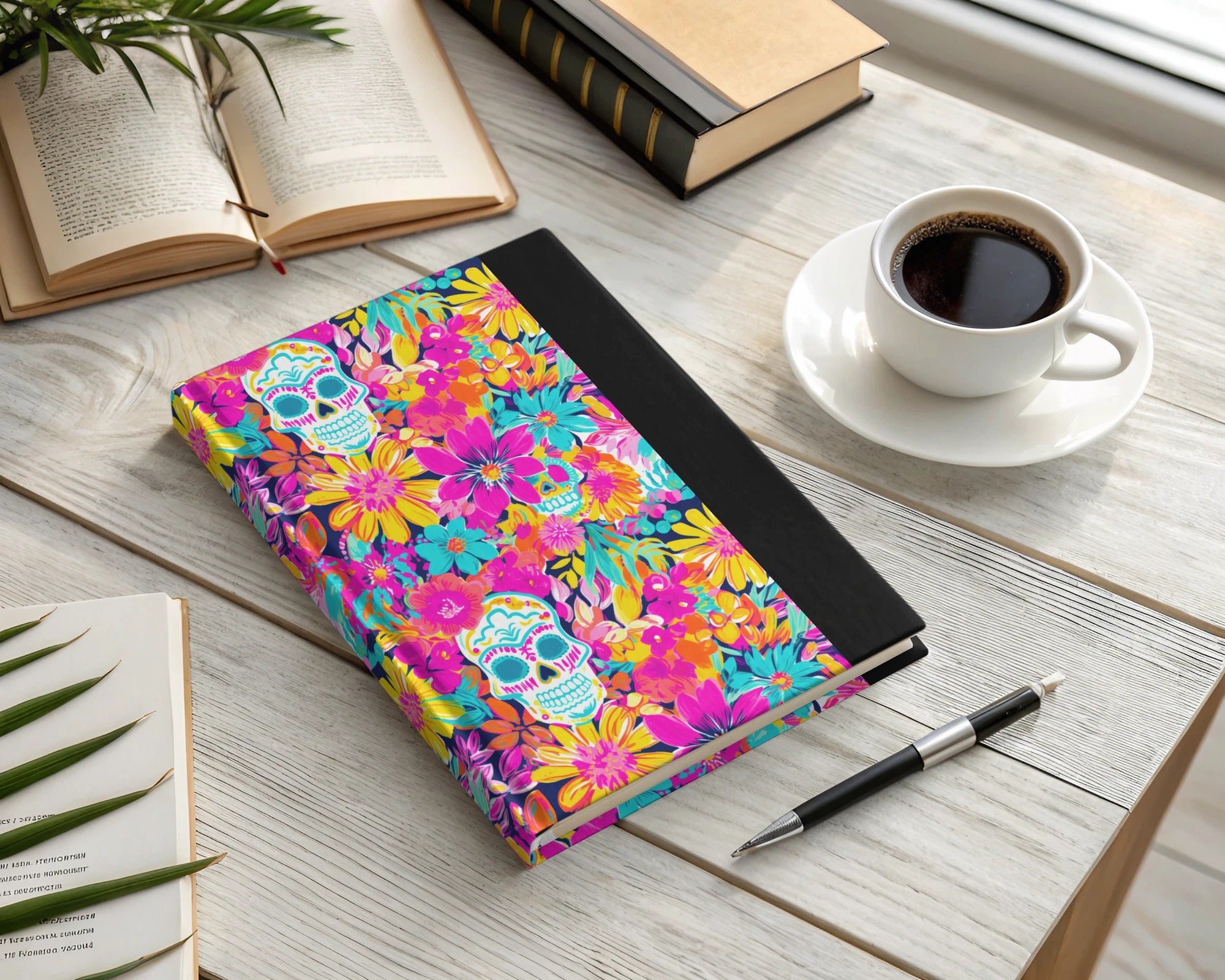 Vibrant Pink Sugar Skull Seamless Fall Pattern Digital - Moore and Mountain