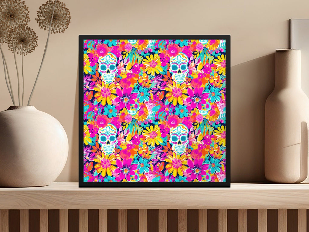 Vibrant Pink Sugar Skull Seamless Fall Pattern Digital - Moore and Mountain