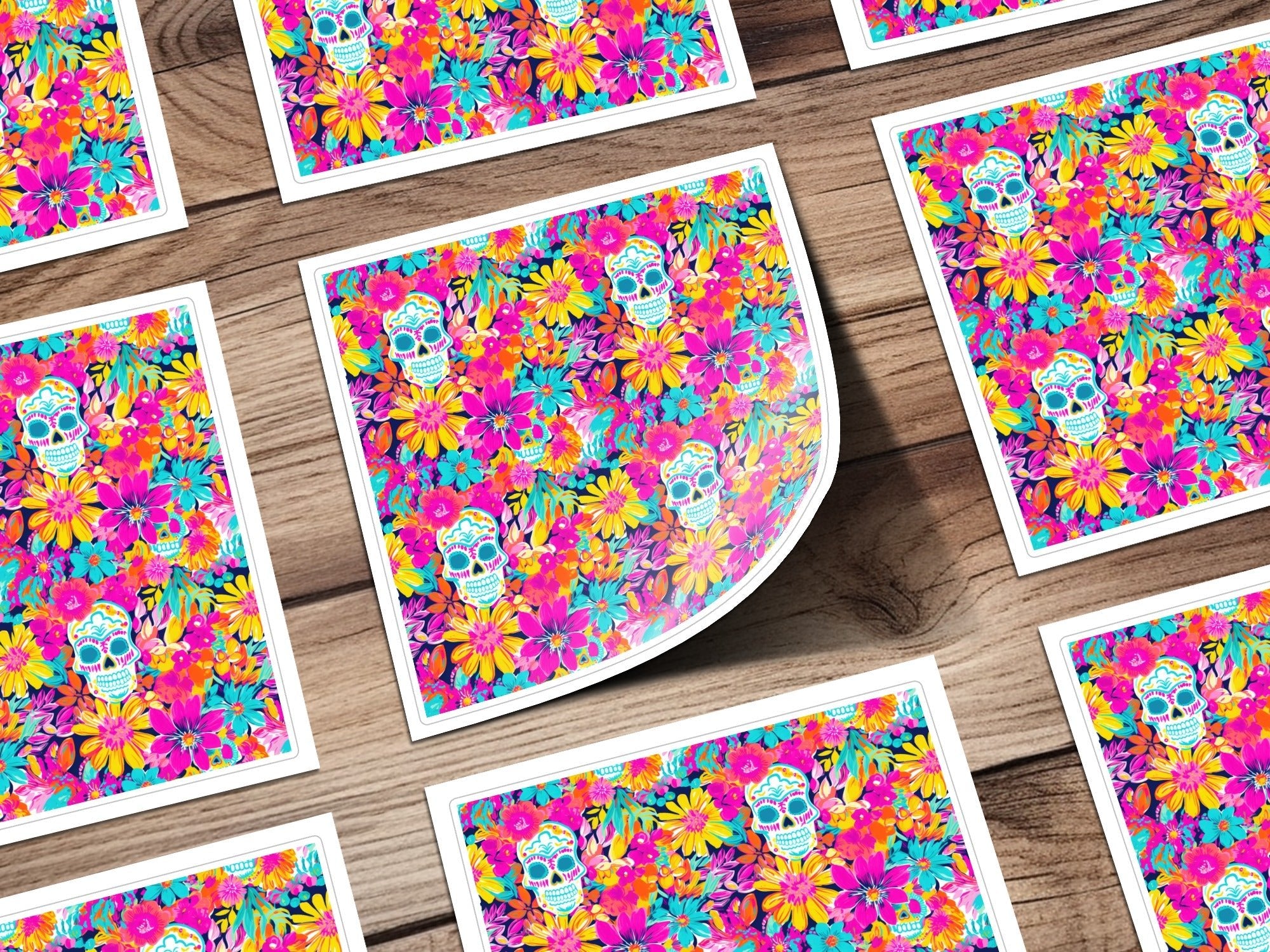 Vibrant Pink Sugar Skull Seamless Fall Pattern Digital - Moore and Mountain