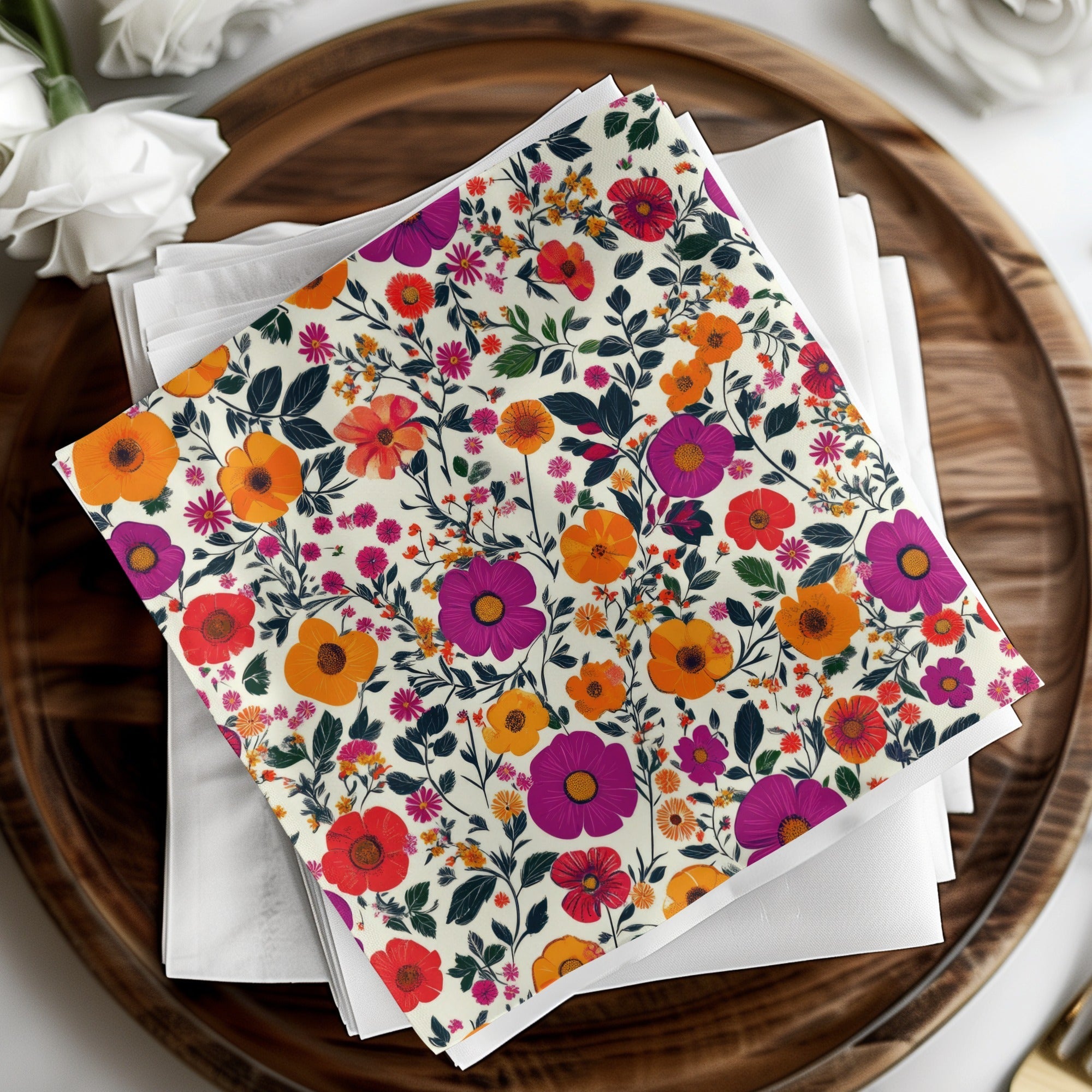 Vivid Floral Digital Print, Red Orange Purple Flowers, Summer Spring Pattern, Abstract Botanical Art, Trendy Design, Printable Wall Art - Moore and Mountain