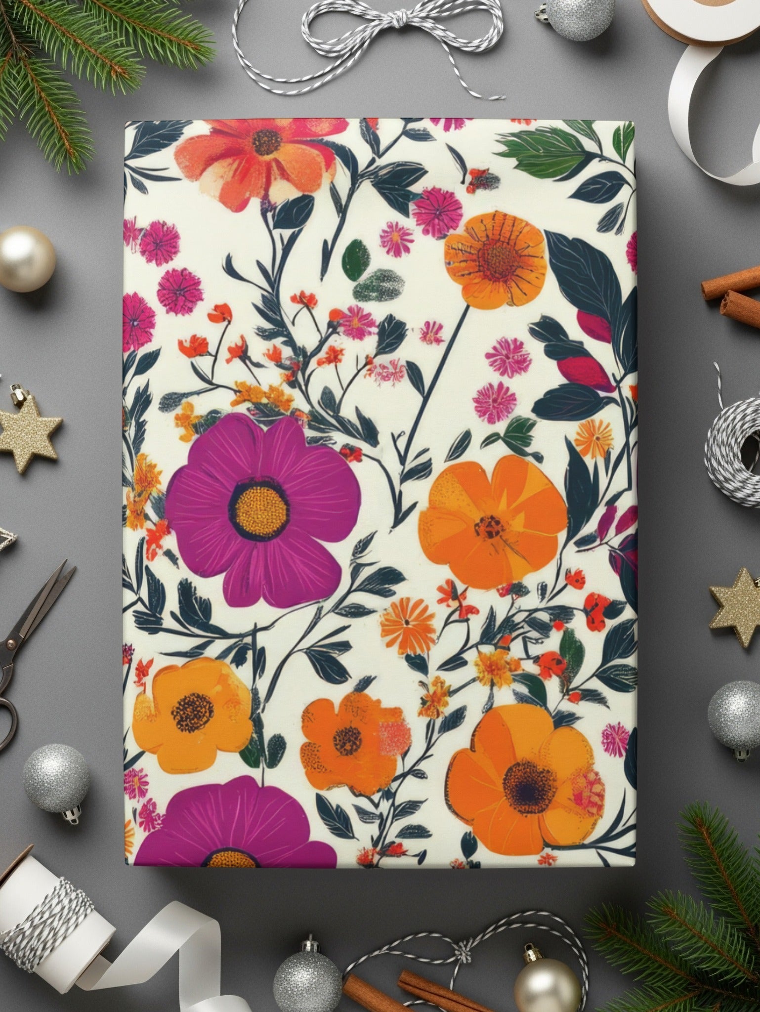 Vivid Floral Digital Print, Red Orange Purple Flowers, Summer Spring Pattern, Abstract Botanical Art, Trendy Design, Printable Wall Art - Moore and Mountain