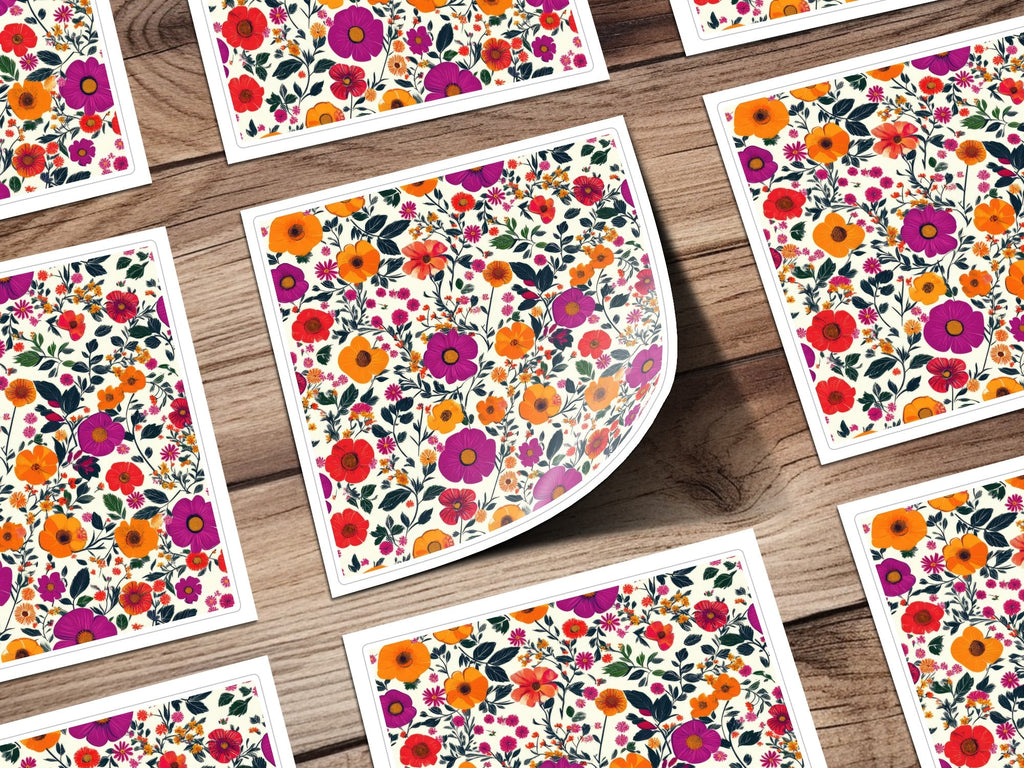 Vivid Floral Digital Print, Red Orange Purple Flowers, Summer Spring Pattern, Abstract Botanical Art, Trendy Design, Printable Wall Art - Moore and Mountain