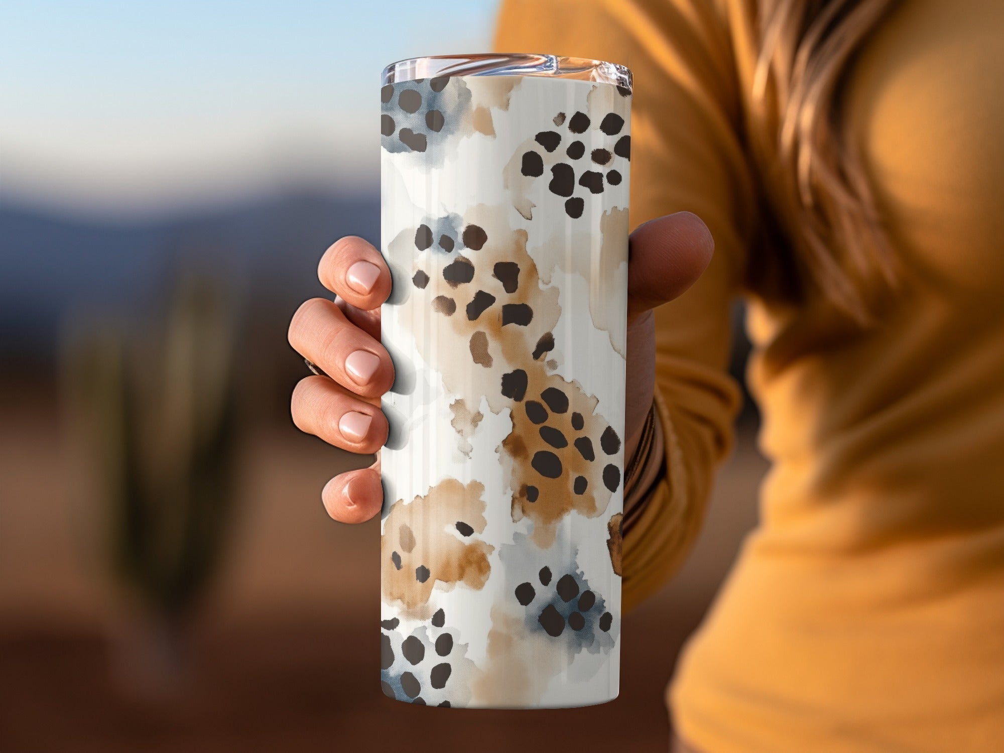 Watercolor Animal Print, Digital Paper, Seamless Pattern, Cheetah Spots, Boho Pattern, Brown Beige Blue Design, Digital Download - Moore and Mountain